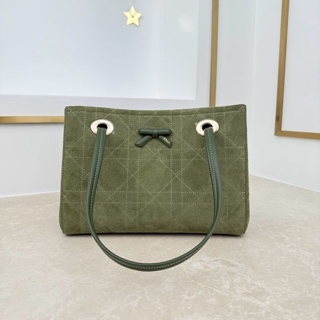 Small Dior Promenade Shopping Bag Khaki Flat Cannage Suede Calfskin M1410O Small Dior Promenade Shopping Bag Khaki Flat Cannage Suede Calfskin M1410O