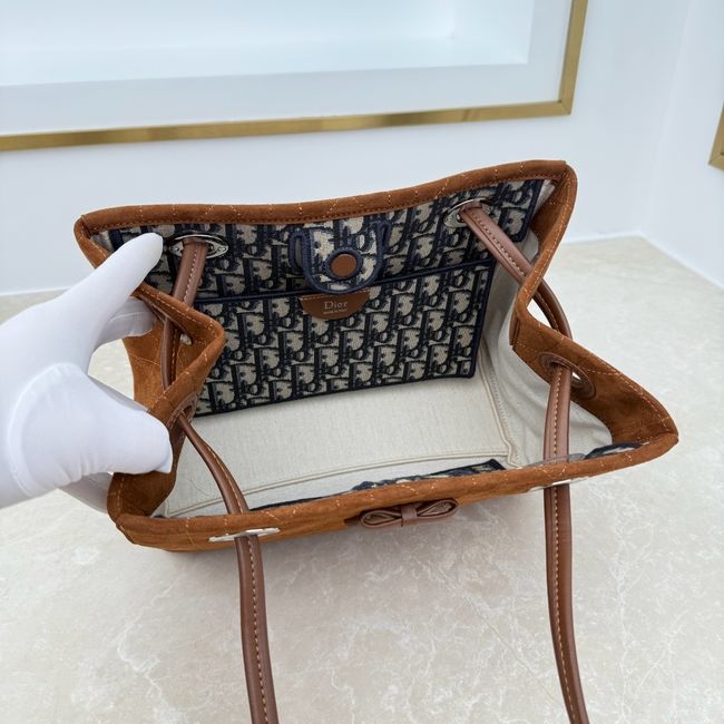 Small Dior Promenade Shopping Bag brown Flat Cannage Suede Calfskin M1410O Small Dior Promenade Shopping Bag brown Flat Cannage Suede Calfskin M1410O