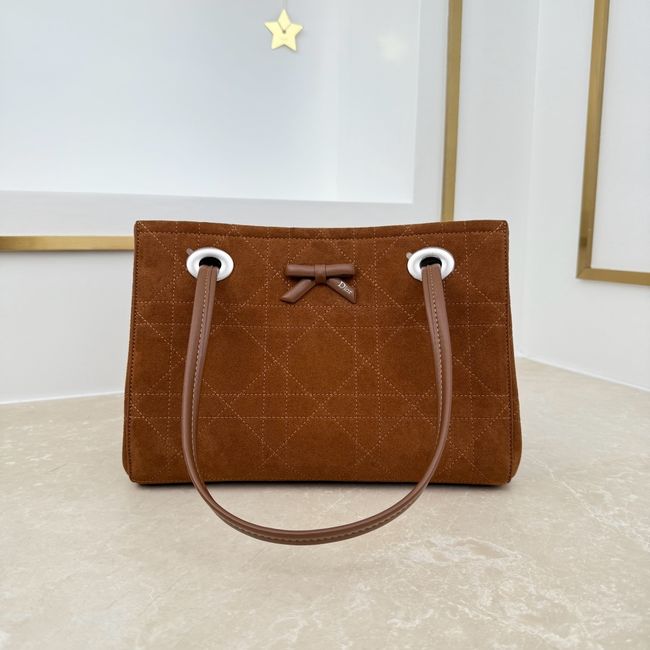 Small Dior Promenade Shopping Bag brown Flat Cannage Suede Calfskin M1410O Small Dior Promenade Shopping Bag brown Flat Cannage Suede Calfskin M1410O