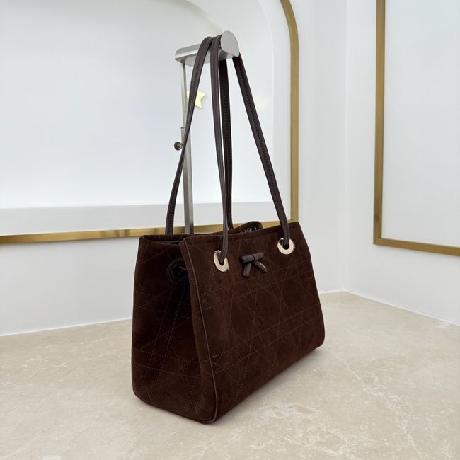 Small Dior Promenade Shopping Bag dark brown Flat Cannage Suede Calfskin M1410O Small Dior Promenade Shopping Bag dark brown Flat Cannage Suede Calfskin M1410O