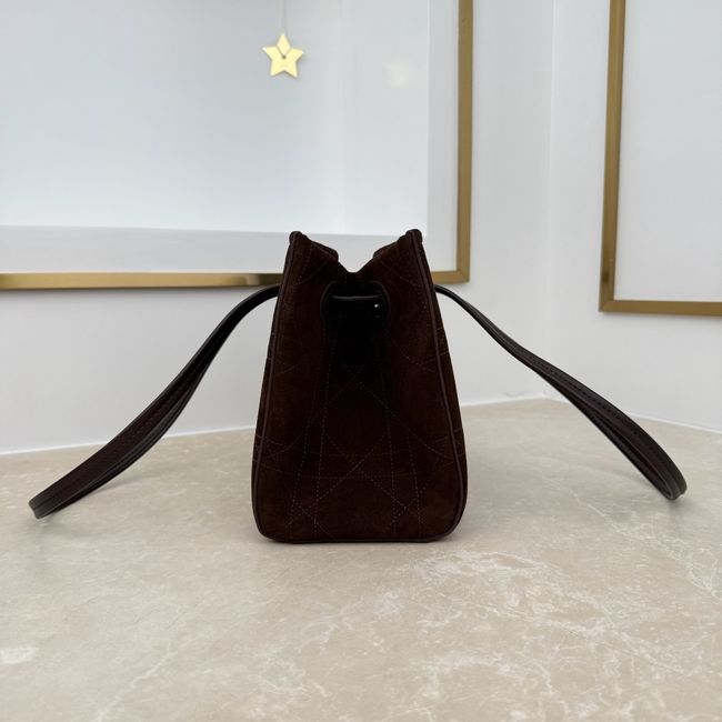 Small Dior Promenade Shopping Bag dark brown Flat Cannage Suede Calfskin M1410O Small Dior Promenade Shopping Bag dark brown Flat Cannage Suede Calfskin M1410O