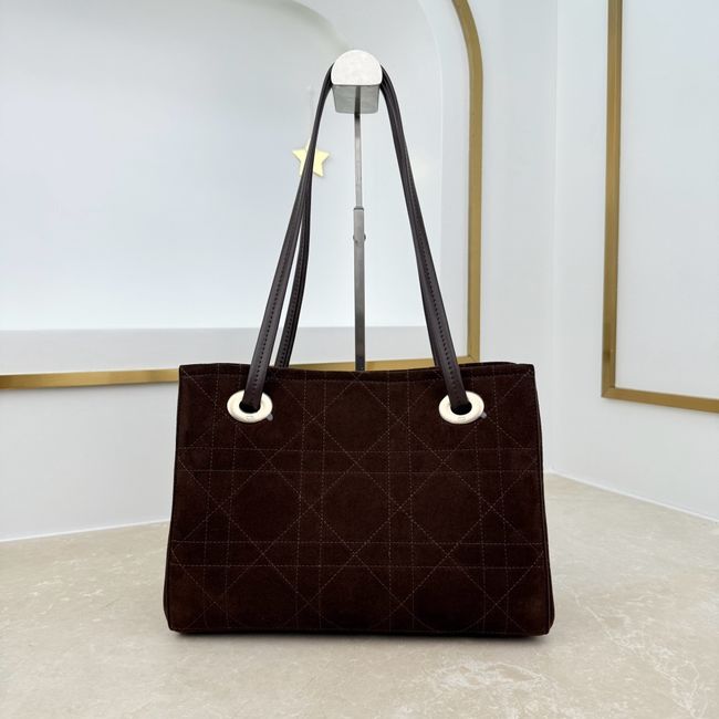 Small Dior Promenade Shopping Bag dark brown Flat Cannage Suede Calfskin M1410O Small Dior Promenade Shopping Bag dark brown Flat Cannage Suede Calfskin M1410O