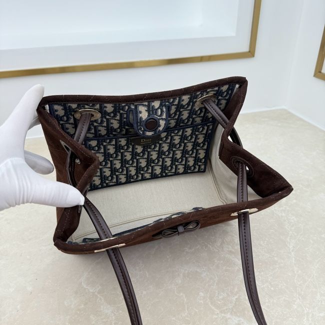 Small Dior Promenade Shopping Bag dark brown Flat Cannage Suede Calfskin M1410O Small Dior Promenade Shopping Bag dark brown Flat Cannage Suede Calfskin M1410O