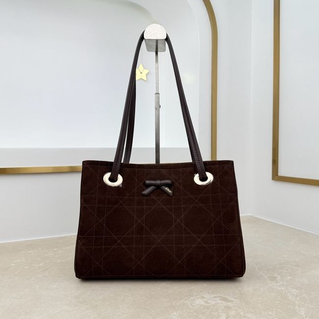 Small Dior Promenade Shopping Bag dark brown Flat Cannage Suede Calfskin M1410O