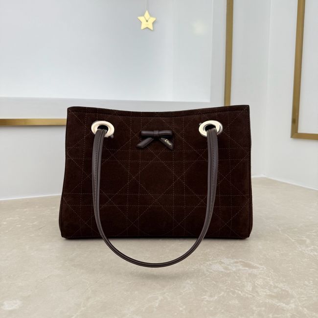 Small Dior Promenade Shopping Bag dark brown Flat Cannage Suede Calfskin M1410O Small Dior Promenade Shopping Bag dark brown Flat Cannage Suede Calfskin M1410O