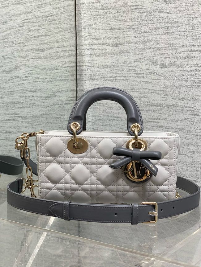 Small Lady D-Joy Bag Trench Cannage Lambskin M0613OU Latte and gray