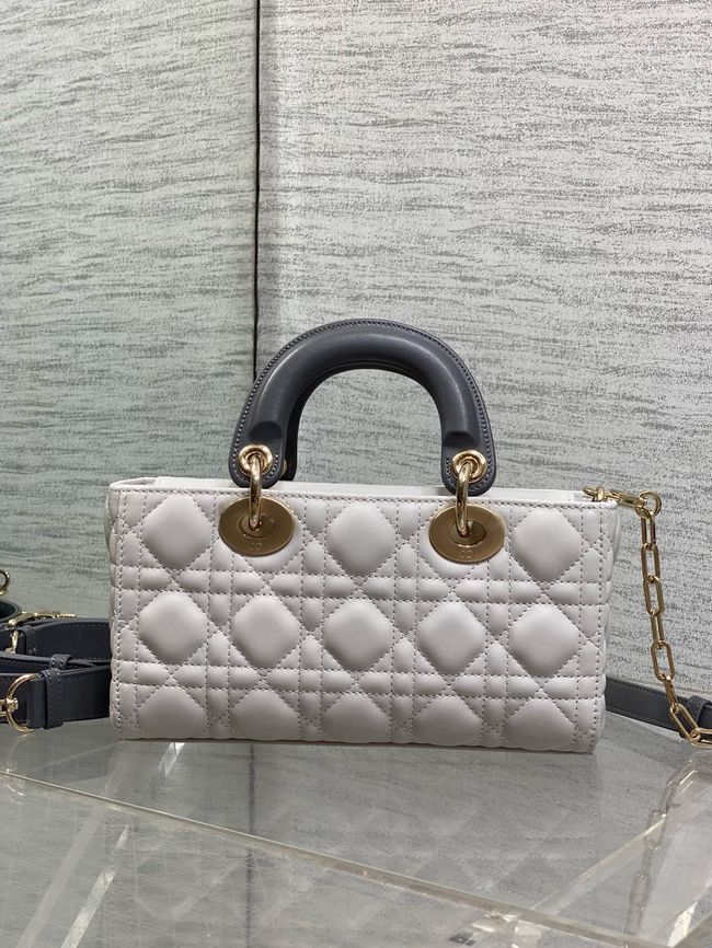 Small Lady D-Joy Bag Trench Cannage Lambskin M0613OU Latte and gray Small Lady D-Joy Bag Trench Cannage Lambskin M0613OU Latte and gray