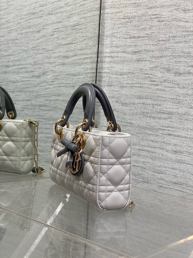 Small Lady D-Joy Bag Trench Cannage Lambskin M0613OU Latte and gray Small Lady D-Joy Bag Trench Cannage Lambskin M0613OU Latte and gray
