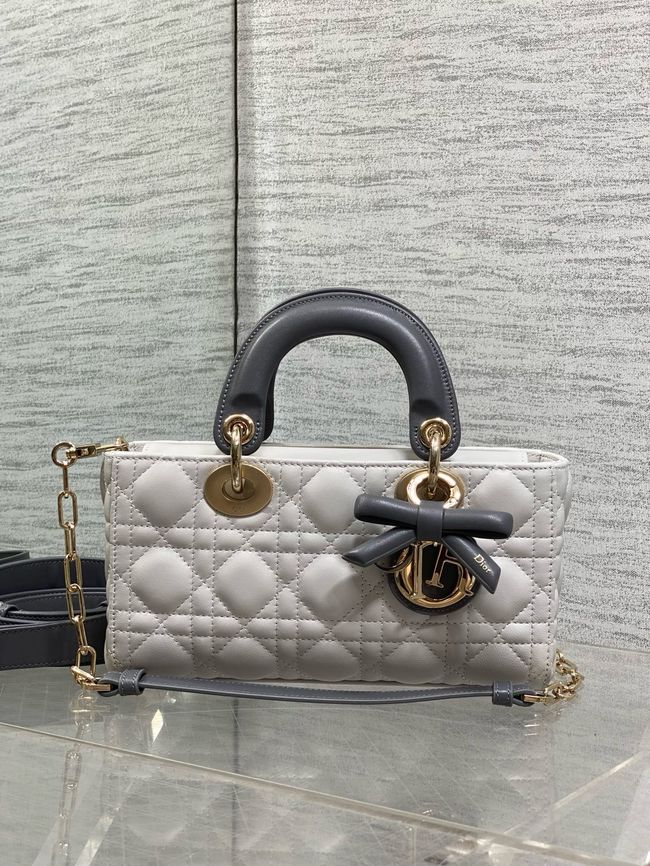 Small Lady D-Joy Bag Trench Cannage Lambskin M0613OU Latte and gray Small Lady D-Joy Bag Trench Cannage Lambskin M0613OU Latte and gray