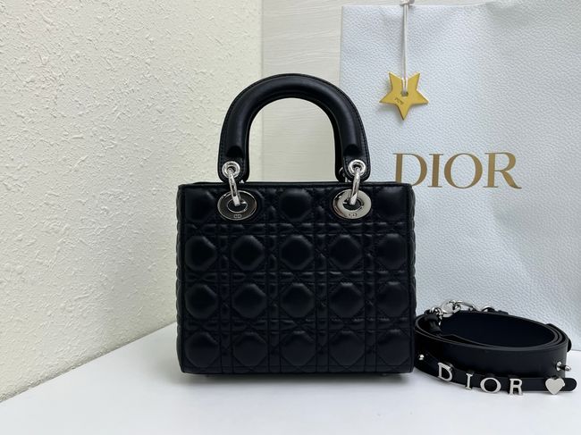 Small Lady Dior Bag with Strap Cannage Lambskin M0531OB black Small Lady Dior Bag with Strap Cannage Lambskin M0531OB black