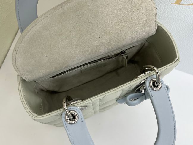 Small Lady Dior Bag with Strap Cannage Lambskin M0531OU Ivory&ice blue Small Lady Dior Bag with Strap Cannage Lambskin M0531OU Ivory&ice blue