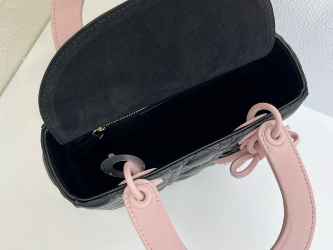 Small Lady Dior Bag with Strap Cannage Lambskin M0531OU black&pink Small Lady Dior Bag with Strap Cannage Lambskin M0531OU black&pink