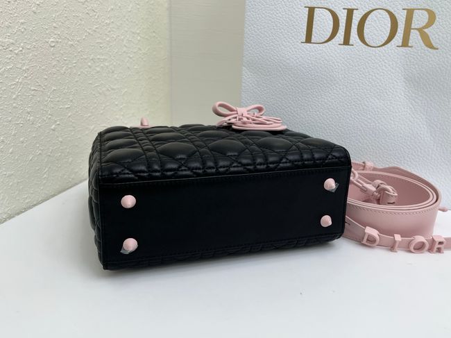 Small Lady Dior Bag with Strap Cannage Lambskin M0531OU black&pink Small Lady Dior Bag with Strap Cannage Lambskin M0531OU black&pink