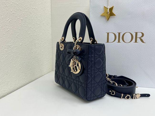 Small Lady Dior Bag with Strap Cannage Lambskin M0531OU dark blue Small Lady Dior Bag with Strap Cannage Lambskin M0531OU dark blue
