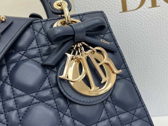 Small Lady Dior Bag with Strap Cannage Lambskin M0531OU dark blue Small Lady Dior Bag with Strap Cannage Lambskin M0531OU dark blue