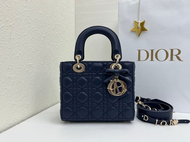 Small Lady Dior Bag with Strap Cannage Lambskin M0531OU dark blue Small Lady Dior Bag with Strap Cannage Lambskin M0531OU dark blue