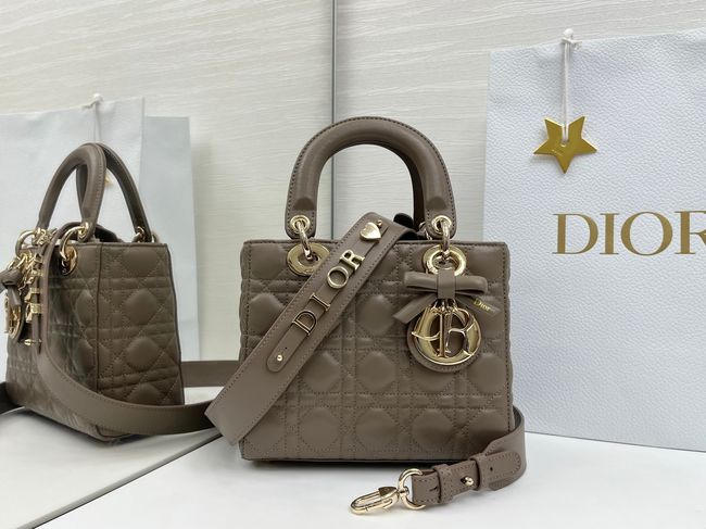 Small Lady Dior Bag with Strap Cannage Lambskin M0531OU dark gray