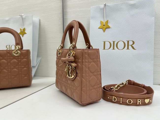 Small Lady Dior Bag with Strap Cannage Lambskin M0531OU dark pink Small Lady Dior Bag with Strap Cannage Lambskin M0531OU dark pink