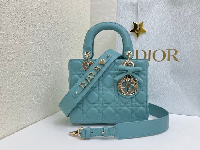 Small Lady Dior Bag with Strap Cannage Lambskin M0531OU  lake blue