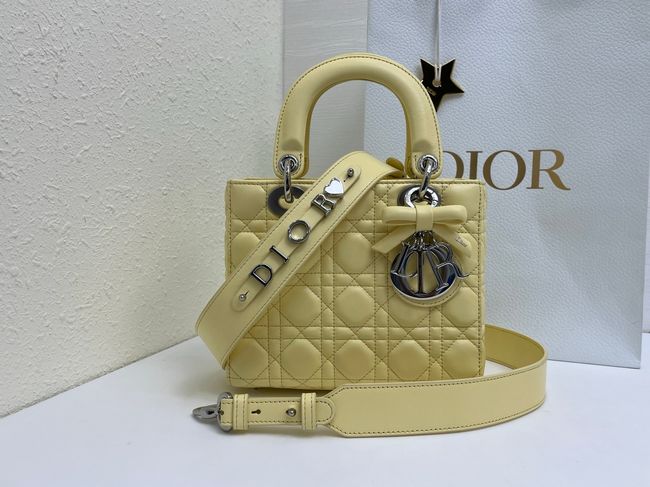 Small Lady Dior Bag with Strap Cannage Lambskin M0531OU yellow