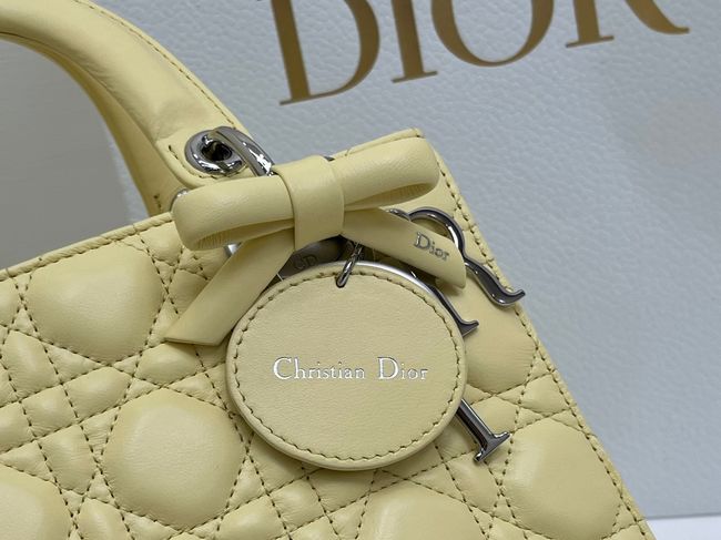 Small Lady Dior Bag with Strap Cannage Lambskin M0531OU yellow Small Lady Dior Bag with Strap Cannage Lambskin M0531OU yellow