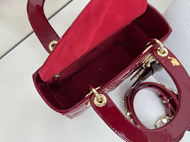 Small Lady Dior Bag with Strap Cannage patent leather M0531OU Burgundy Small Lady Dior Bag with Strap Cannage patent leather M0531OU Burgundy