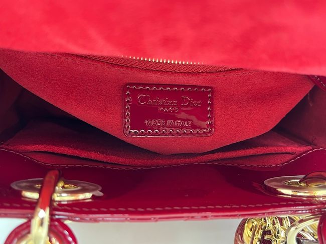 Small Lady Dior Bag with Strap Cannage patent leather M0531OU Burgundy Small Lady Dior Bag with Strap Cannage patent leather M0531OU Burgundy