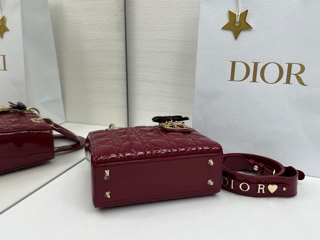 Small Lady Dior Bag with Strap Cannage patent leather M0531OU Burgundy Small Lady Dior Bag with Strap Cannage patent leather M0531OU Burgundy