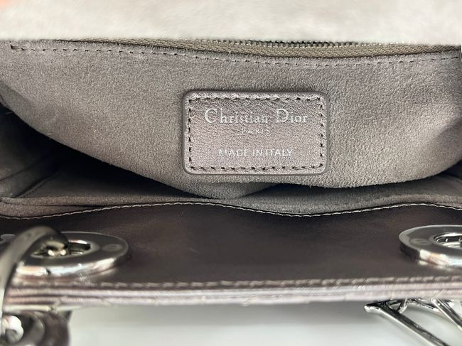 Small Lady Dior Bag with Strap Cannage patent leather M0531OU Silver gray Small Lady Dior Bag with Strap Cannage patent leather M0531OU Silver gray