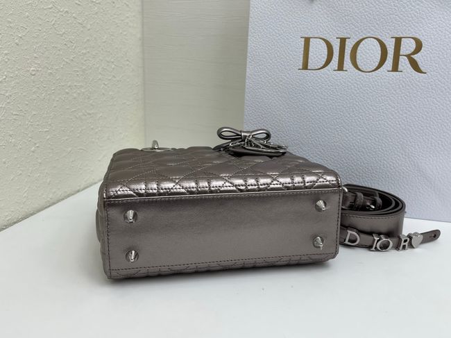 Small Lady Dior Bag with Strap Cannage patent leather M0531OU Silver gray Small Lady Dior Bag with Strap Cannage patent leather M0531OU Silver gray