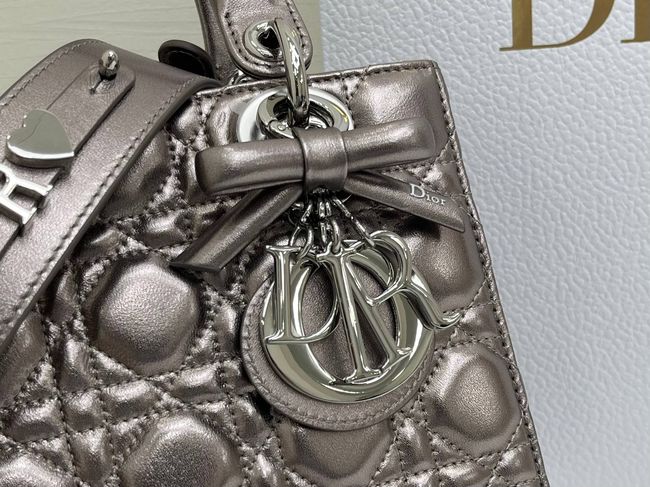 Small Lady Dior Bag with Strap Cannage patent leather M0531OU Silver gray Small Lady Dior Bag with Strap Cannage patent leather M0531OU Silver gray