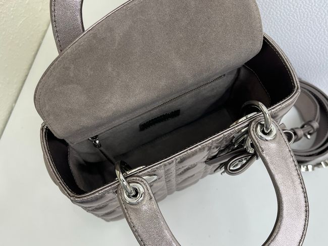 Small Lady Dior Bag with Strap Cannage patent leather M0531OU Silver gray Small Lady Dior Bag with Strap Cannage patent leather M0531OU Silver gray