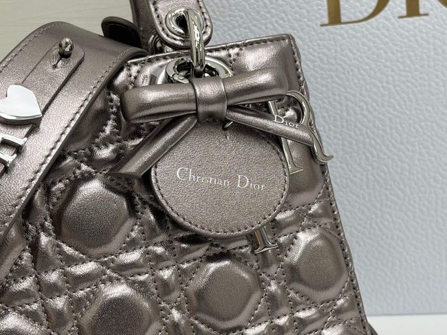 Small Lady Dior Bag with Strap Cannage patent leather M0531OU Silver gray Small Lady Dior Bag with Strap Cannage patent leather M0531OU Silver gray