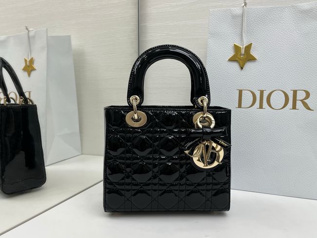 Small Lady Dior Bag with Strap Cannage patent leather M0531OU black Small Lady Dior Bag with Strap Cannage patent leather M0531OU black