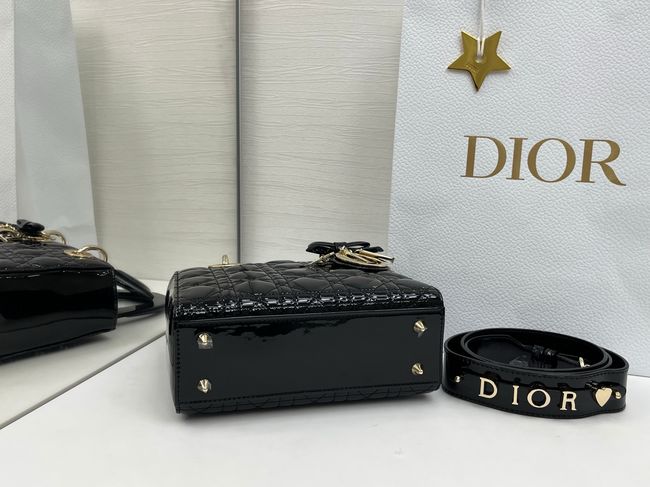 Small Lady Dior Bag with Strap Cannage patent leather M0531OU black Small Lady Dior Bag with Strap Cannage patent leather M0531OU black