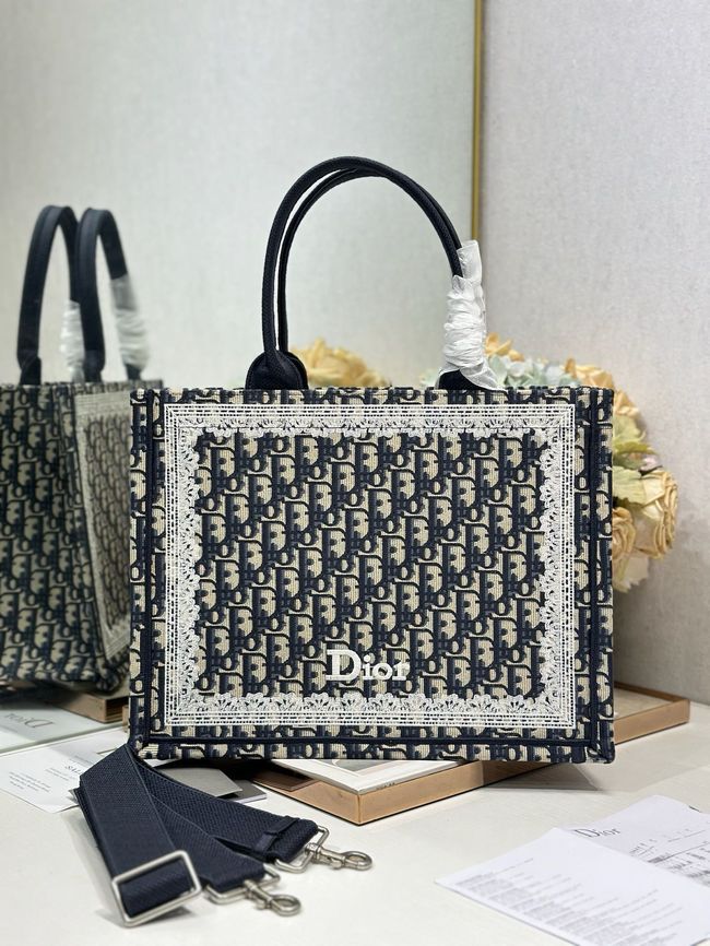 Medium Dior Book Tote with Strap Oblique Embroidery M1354PE-3