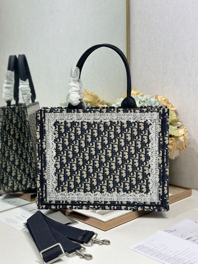 Medium Dior Book Tote with Strap Oblique Embroidery M1354PE-3 Medium Dior Book Tote with Strap Oblique Embroidery M1354PE-3
