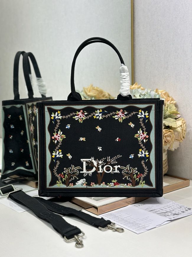 Medium Dior Book Tote with Strap Oblique Embroidery M1354PE-4