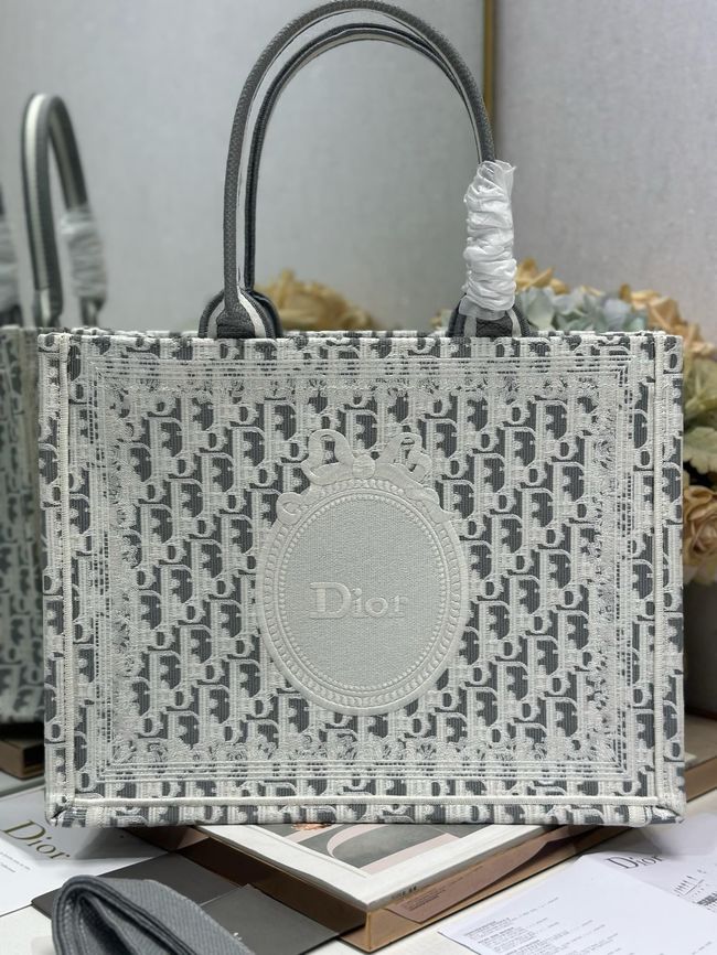 Medium Dior Book Tote with Strap Oblique Embroidery M1354PE-5 Medium Dior Book Tote with Strap Oblique Embroidery M1354PE-5
