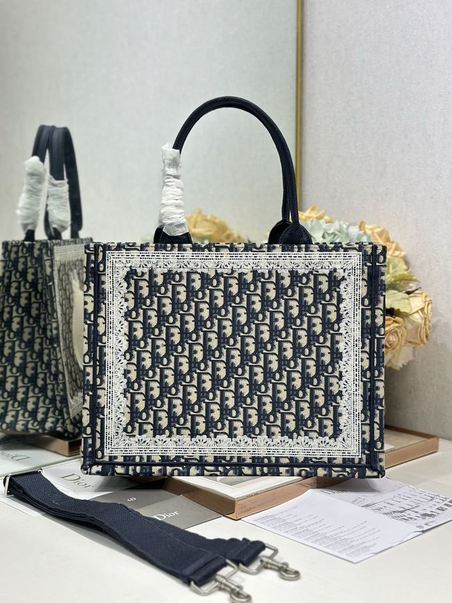 Medium Dior Book Tote with Strap Oblique Embroidery M1354PE-7 Medium Dior Book Tote with Strap Oblique Embroidery M1354PE-7