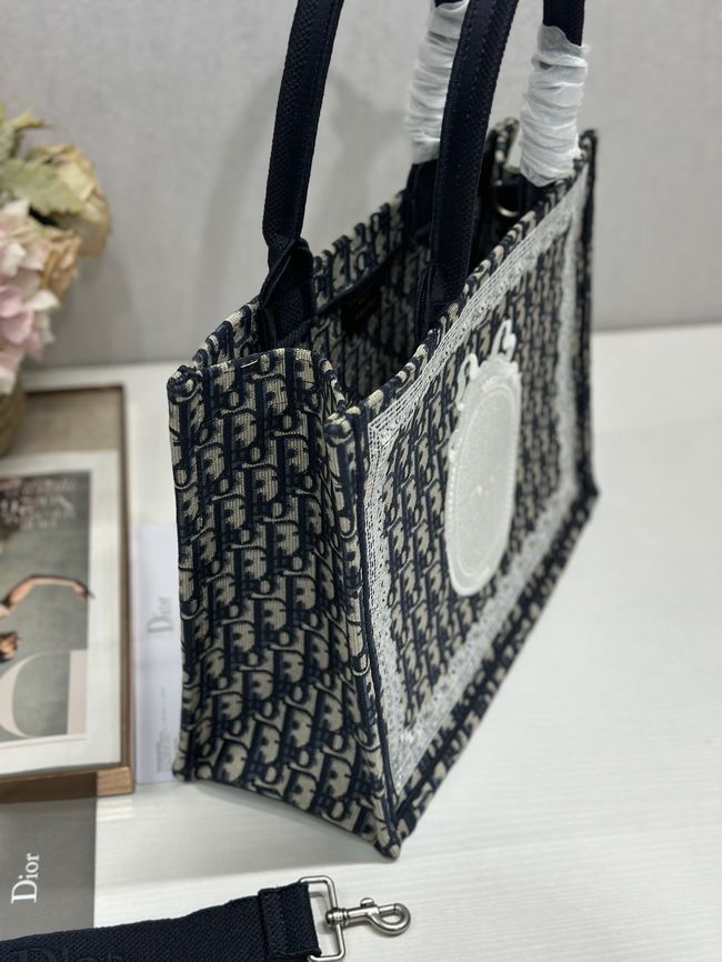 Medium Dior Book Tote with Strap Oblique Embroidery M1354PE-7 Medium Dior Book Tote with Strap Oblique Embroidery M1354PE-7