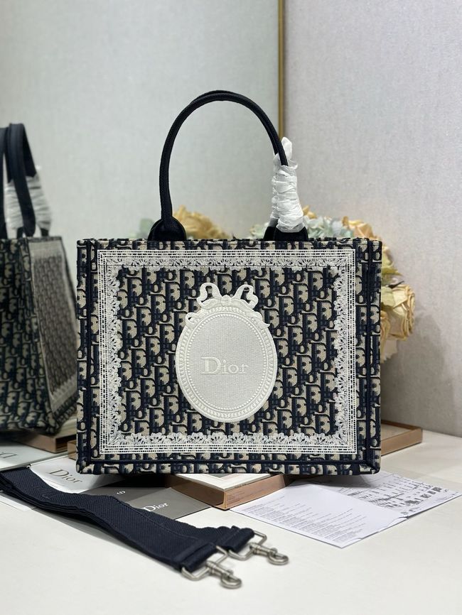 Medium Dior Book Tote with Strap Oblique Embroidery M1354PE-7