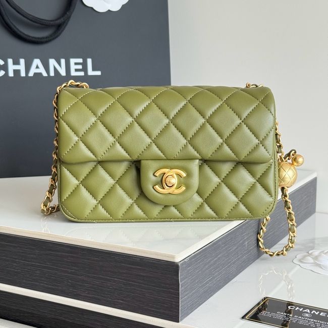 Chanel SMALL FLAP BAG sheepskin AS1787 Khaki