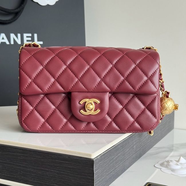 Chanel SMALL FLAP BAG sheepskin AS1787 burgundy