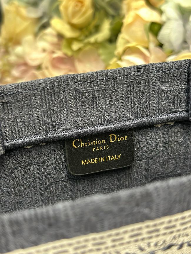 Medium Dior Book Tote with Strap Oblique Embroidery M1354PE-10