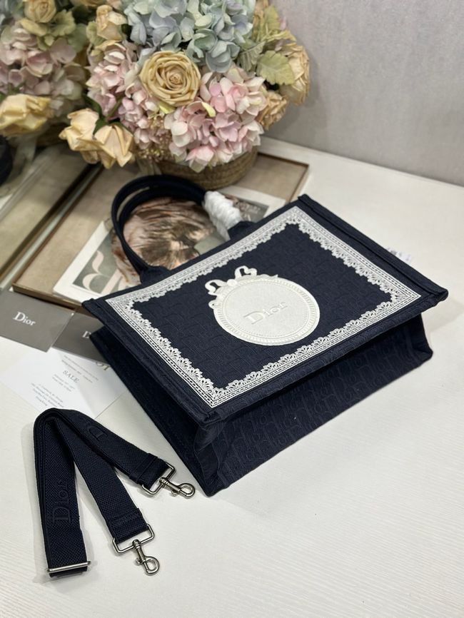Medium Dior Book Tote with Strap Oblique Embroidery M1354PE-10 Medium Dior Book Tote with Strap Oblique Embroidery M1354PE-10