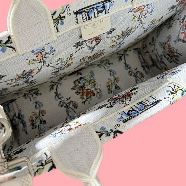 Medium Dior Book Tote with Strap Oblique Embroidery M1354PE-12