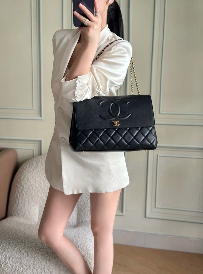 Chanel Large FLAP BAG Grained Calfskin A2215 black Chanel Large FLAP BAG Grained Calfskin A2215 black