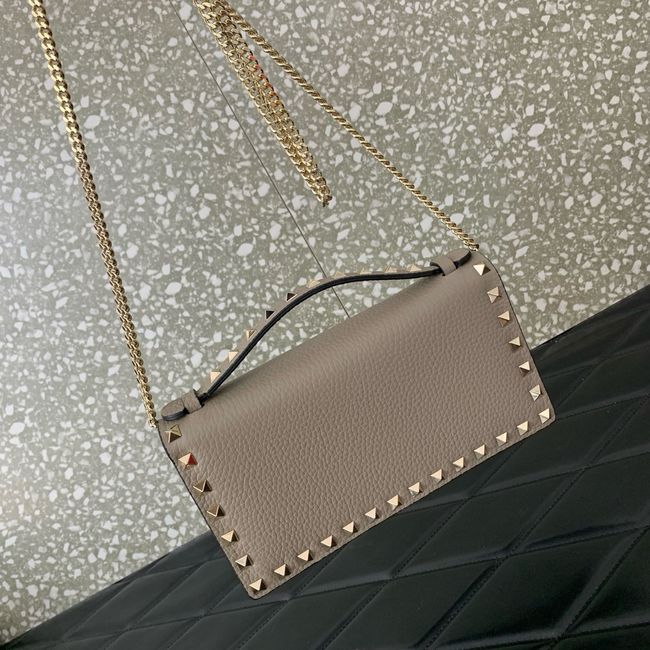 VALENTINO Rockstud calfskin chain bag SHI098 gray