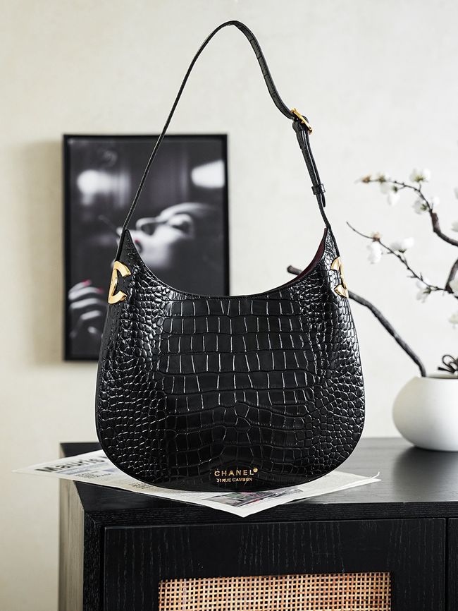 Chanel Crocodile Embossed Shoulder Bag 68012 black Chanel Crocodile Embossed Shoulder Bag 68012 black